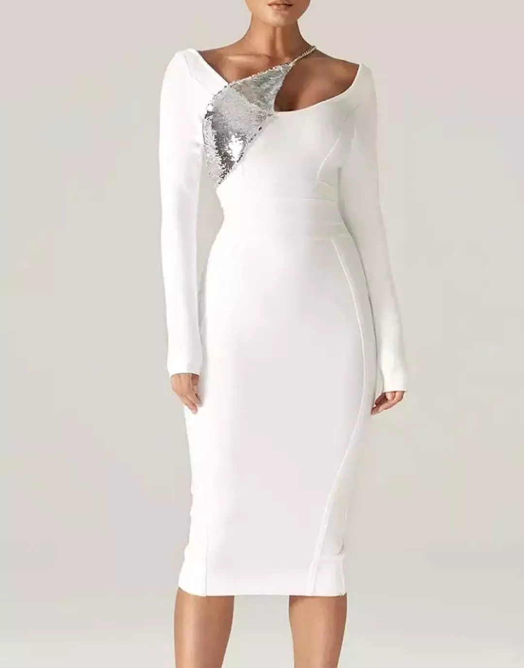 White Sequin Detailed Bandage Midi Dress