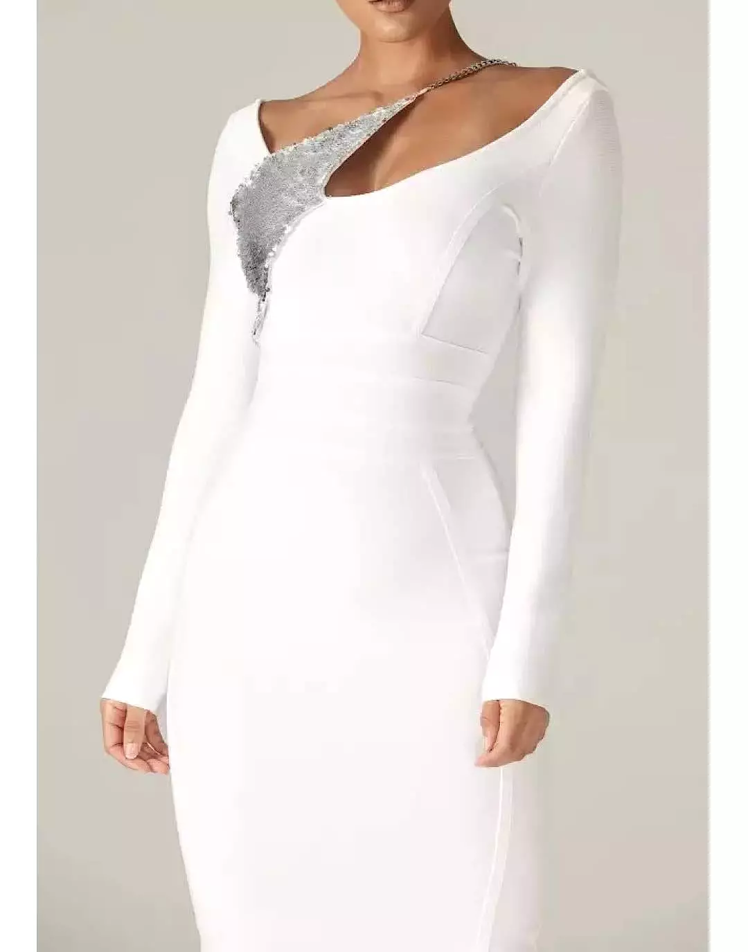 White Sequin Detailed Bandage Midi Dress