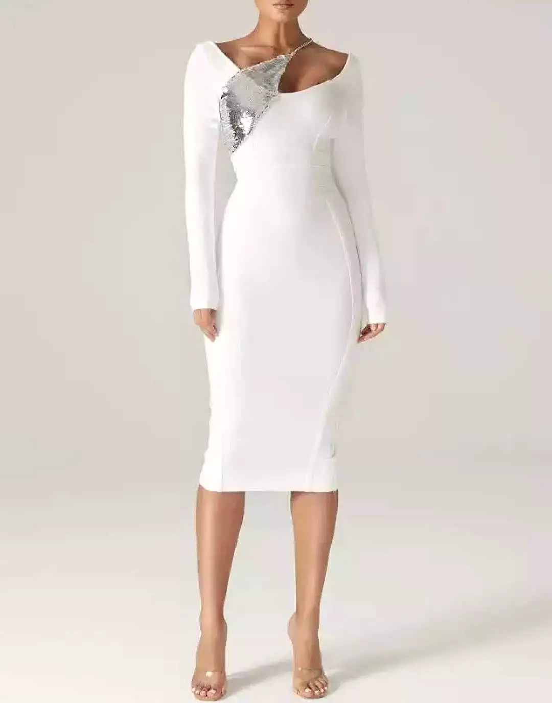 White Sequin Detailed Bandage Midi Dress