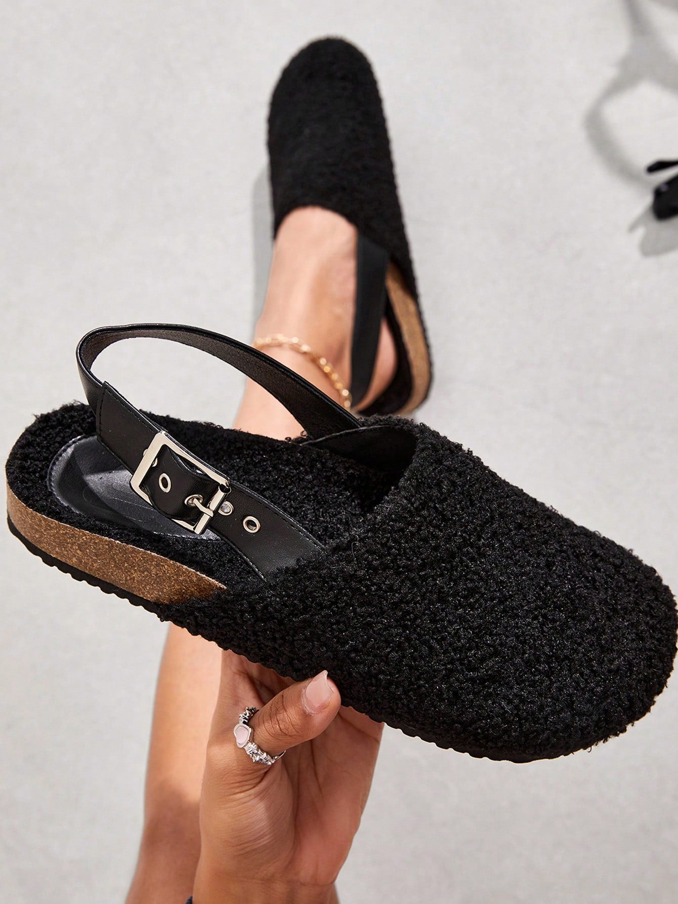 Woman Shoes Solid Outdoor Casual Black Versatile Furry Flat Shoes