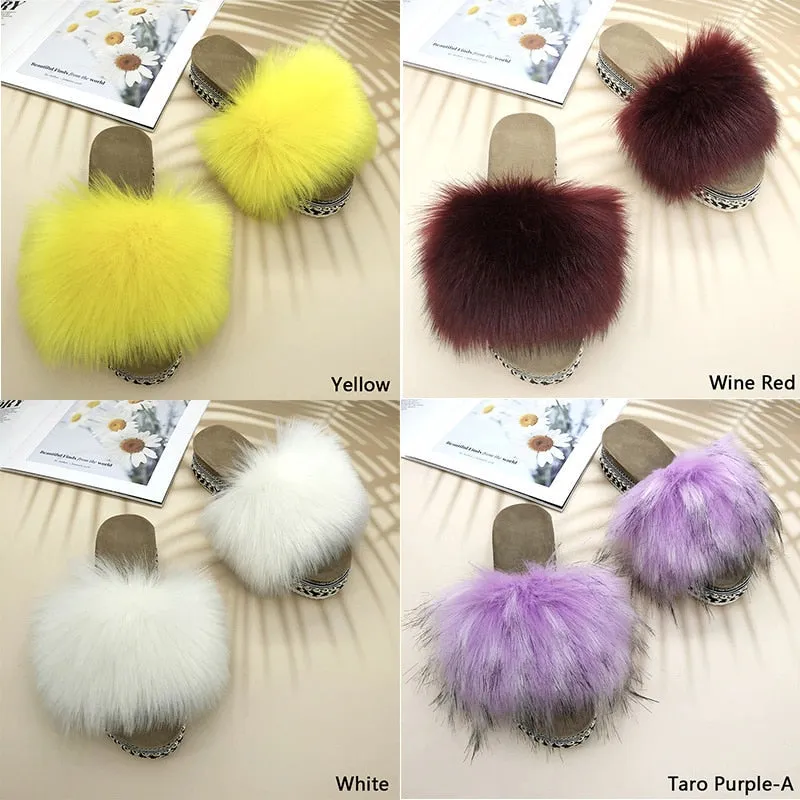 Women's Summer White Color Synthetic Fur Rivet Platform House Slippers