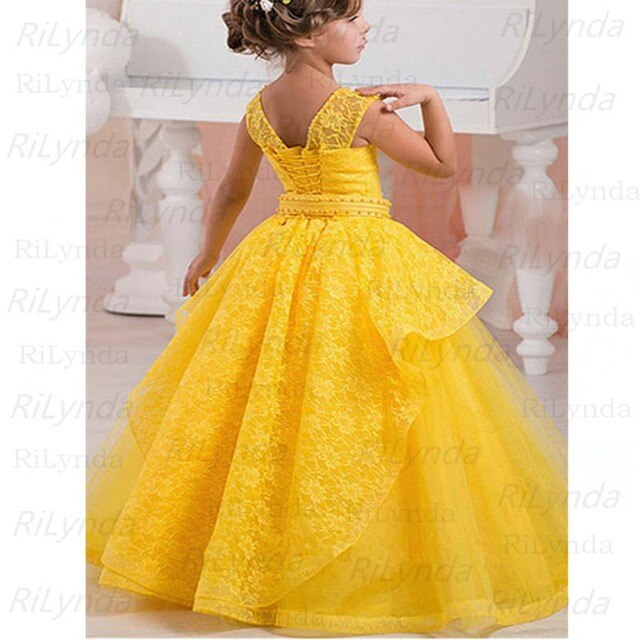 Yellow Flower Girl  Butterfly Mesh Ball Gowns